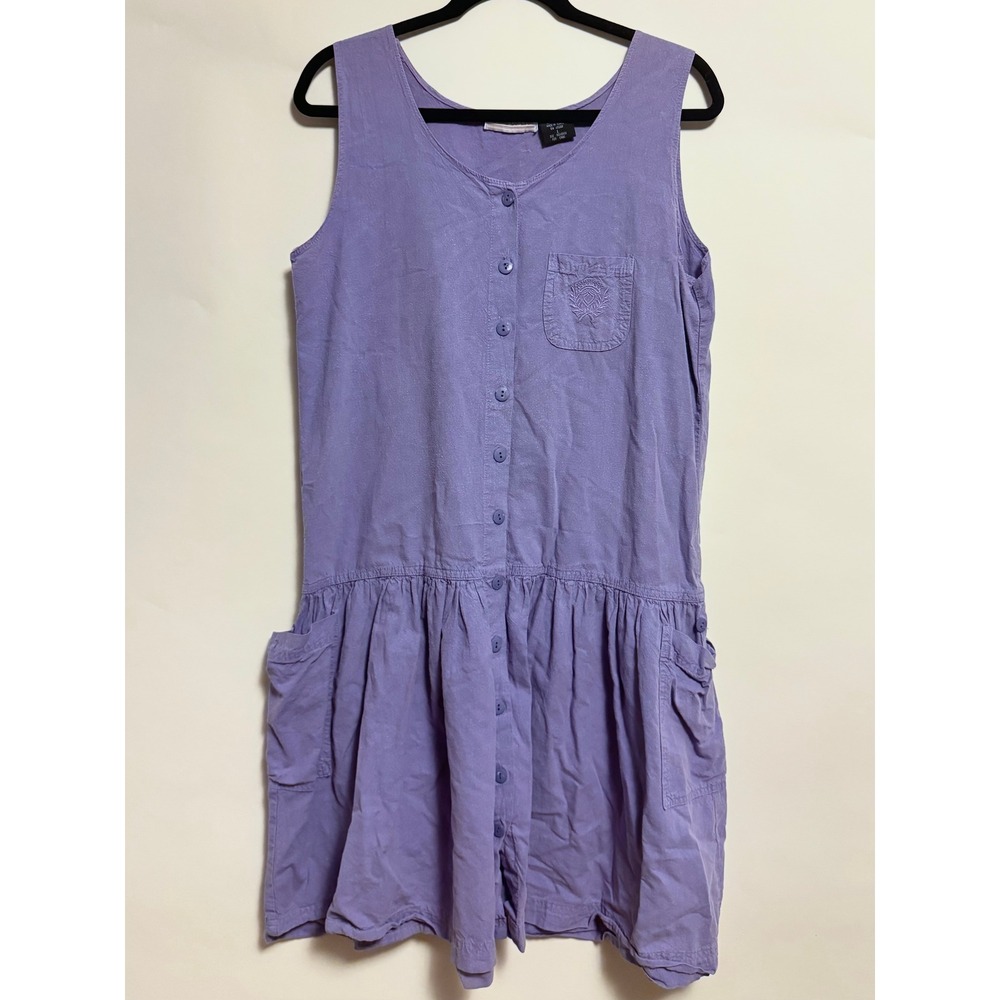 Vintage 80s Drop Waist Button Front Cotton Dress Preppy Resort Summer